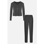 Kadın Pamuklu Dantel ve Kurdele/Fiyonk Detaylı Kaşkorse Renkli Pijama Takımı M Siyah