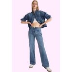 Kadın Pamuklu Denim Geniş Paça Pantolon Günlük Kullanım için Hafta Sonu Yaz Aylarının Vazgeçilmezi