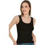 Kadın Pamuklu Fitilli Örme Kalın Askılı Atlet - Siyah - XL