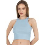 Kadın Pamuklu Fitilli Vücuda Oturan Halter Yaka Esnek Örme Crop Atlet - Mavi