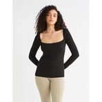 Kadın Pamuklu Kare Yaka Slim Fit Uzun Kollu Siyah Kazak K20K205096-BEH
