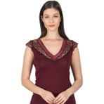 Kadın Pamuklu Modal Saten Yaka Dantelli Atlet - Bordo - XL