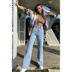 Kadın Pantolon Plazzo Wide Leg Kar Yıkamalı Yüksek Bel Geniş Paça Likralı BoyFriend Jean Kot NLRU-0314