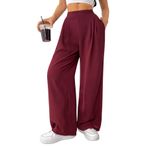 Kadın Pantolon Scuba Krep Kumaş Beli Lastikli Cepli Pileli Geniş Paça Palazzo Pantolon SCUBA-CREP (Bordo, XL)
