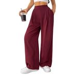Kadın Pantolon Scuba Krep Kumaş Beli Lastikli Cepli Pileli Geniş Paça Palazzo Pantolon SCUBA-CREP (Bordo, XS)