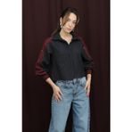 Kadın Paraşüt Kol Detaylı Crop Gömlek - 32398GML - NAVY-BURGUNDY