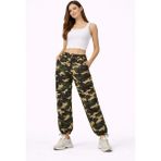 Kadın Paraşüt Kumaş Pantolon Bel Ve Paça Ayarlanabilir Lastikli Spor Pantolon - Kamuflaj