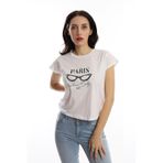 Kadın Paris Yazı Baskılı Crop Tişört Beyaz