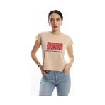 Kadın Pars Desen Baskılı Crop Tişört Bej