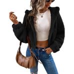 Kadın Peluş Crop Fitted Kapşonlu Zip Fermuarlı Polar Hırka Tek Beden