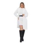Kadın Peluş Şal Yaka Uzun Kol Relaxed Hırka-Sıfır Kollu Sade Mini Elbise 2'li Set (Beyaz, L)