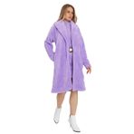 Kadın Peluş Şal Yaka Uzun Kol Relaxed Hırka-Sıfır Kollu Sade Mini Elbise 2'li Set (Lila, M)