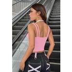 Kadın Pembe Beyaz Çift Renk Çapraz Askılı Crop Top Bluz