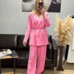 Kadın Pembe Blazer Ceket Pantolon Takım - 36