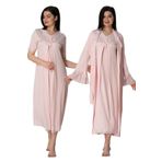 Kadın Pembe Dantelli Hamile Lohusa Sabahlıklı Gecelik Takım, XL, EFW5035EF-86D0018320487