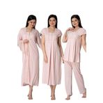Kadın Pembe Hamile Lohusa 4'lü Sabahlık Pijama Gecelik Set, S, B5015EF-19804IGP2715486