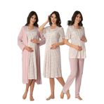 Kadın Pembe Hamile Lohusa Sabahlıklı Gecelik Ve Pijama Takımı 4'lü Set, M, Effortt8016-19804IGP27168004