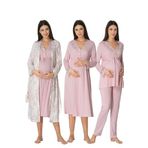 Kadın Pembe Hamle Lohusa Sabahlıklı Gecelik Ve Pjama Takımı 4'lü Set, XL, Effortt8096-19804IGP27168112
