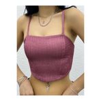 Kadın Pembe İp Askılı Fermuarlı Korse Detay Crop - 10731 Pembe M