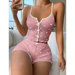 Kadın Pembe Kalpli Askılı Şortlu Pijama Takım 6654