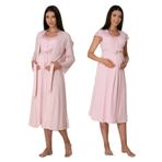 Kadın Pembe Sabahlıklı Hamile Lohusa Gecelik Takımı, S, EF6015EFT-19804IGP269478