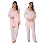 Kadın Pembe Sabahlıklı Hamile Lohusa Pijama Takımı, S, B2401EF-19804IGP252265
