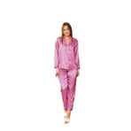 Kadın Pembe Saten Çizgili Önden Düğmeli Pijama Takımı, XL, LD15073-198IGP100476