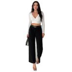 Kadın Pileli Geniş Paça Pantolon – Black Flow, siyah, m