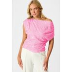 Kadın Pink Payet Damla Omuz Bluz - 3XL