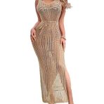 Kadın plaj elbisesi, bikini örtüsü, yazlık, tığ işi, kolsuz, uzun elbise, tek renkli, sırtı açık, maksi elbise, yüksek belli mayo modası, mayo, örtü, yazlık elbise, Haki., Einheitsgröße
