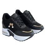 Kadın Platform Spor Ayakkabı, 7 CM Yüksek Taban, Altın Detaylı Sneaker, Günlük Rahat ve Şık, Siyah ve Beyaz (Siyah, EU Ayakkabı Beden Sistemi, Yetişkin, Kadın, Sayısal, Orta, 39)