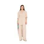 Kadın Pliseli Beli Lastikli Pantolon Tunik Gömlek Ikili Bürümcük Salaş Takım 3573330 Bej 38