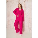 Kadın Pliseli Beli Lastikli Pantolon Tunik Gömlek Ikili Bürümcük Salaş Takım 3573330 Fuşya 38