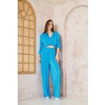 Kadın Pliseli Beli Lastikli Pantolon Tunik Gömlek Ikili Bürümcük Salaş Takım 3573330 Mavi 38