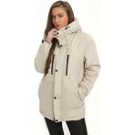 Kadın Polarlı Kürklü Su ve Rüzgar Geçirmez Kapüşonlu Kışlık Mont & Kaban & Parka - Taş - XL