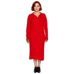 Kadın Polo Yaka Fitilli Bodycon Triko Midi Elbise Uzun Kollu Kış Günlük Şık Akrilik Tasarım-Kırmızı-2XL