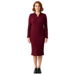 Kadın Polo Yaka Fitilli Bodycon Triko Midi Elbise Uzun Kollu Kış Günlük Şık Akrilik Tasarım-Mürdüm-2XL