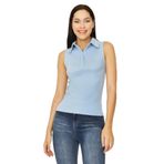 Kadın Polo Yaka Kolsuz Örme Body Blue Mavi XL