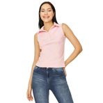 Kadın Polo Yaka Kolsuz Örme Body Pembe XL