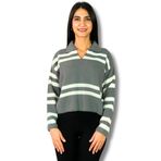 Kadın Polo Yaka Sakallı Triko Crop Kazak(Gri)