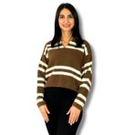 Kadın Polo Yaka Sakallı Triko Crop Kazak(Kahve)