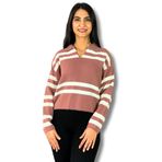 Kadın Polo Yaka Sakallı Triko Crop Kazak(Pembe)