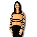 Kadın Polo Yaka Sakallı Triko Crop Kazak(Taş)