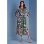 Kadın Polo Yaka Uzun Kollu Mini Yırtmaç Detaylı Çok Renkli Abiye & Mezuniyet Elbisesi 25073-DRESS-MULTİ