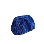Kadın Pörtföy El Çantası Clutch Çanta Parti Dügün Gece Çantası Handmade Straw Bag Metallic Blue Raffia Bag Pouch Bag