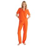 Kadın Premium Ekovero Kısa Kol Önden Düğmeli Mercan Pijama Takımı C3T3N5O06 MERCAN S