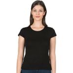 Kadın Premium Yumuşak Rahat Kumaş Viskon Bisiklet Yaka Kısa Kollu Örme T-Shirt - Siyah - XL