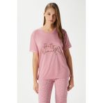 Kadın Pretty Woman Viskon Bisiklet Yaka Kısa Kol Pembe Alt Üst Pijama Takımı