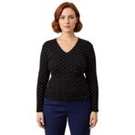 Kadın Puantiye Desenli V Yaka Kaşkorse Örme Bluz Büyük Beden Kaliteli Şık Rahat Modern Zarif_Siyah-6XL