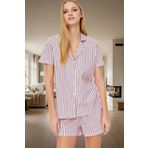 Kadın Pudra Çizgili Pamuklu Örme Pijama Takımı Rahat Ev Giyim Seti Modern Stil Günlük Kullanım İçin